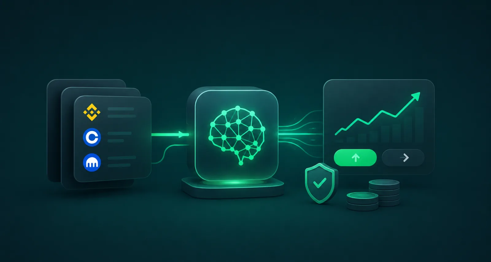 Algorithmic trading engine analysing exchange data and generating a risk‑managed trading signal